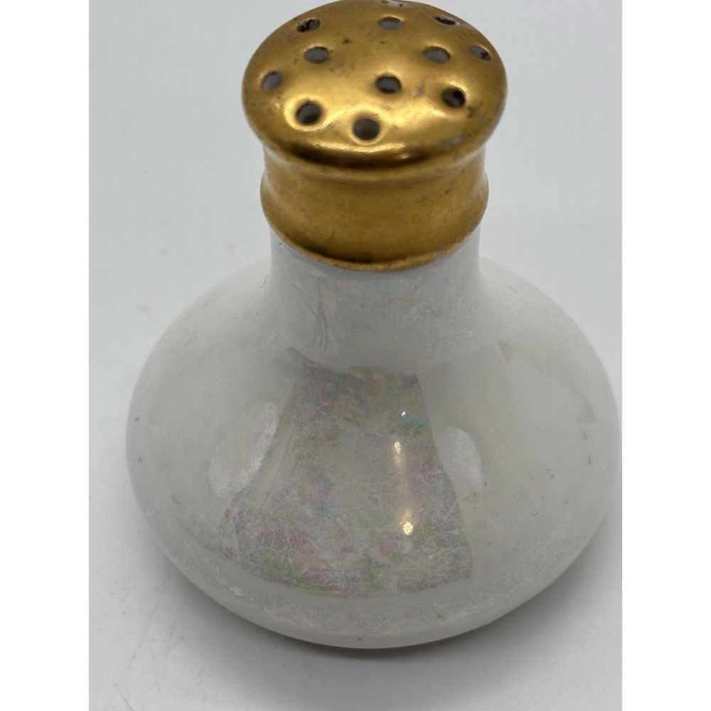 Vintage‎ Iridescent Glass Salt Pepper Shaker Gold Painted Top Single - Picture 5 of 6